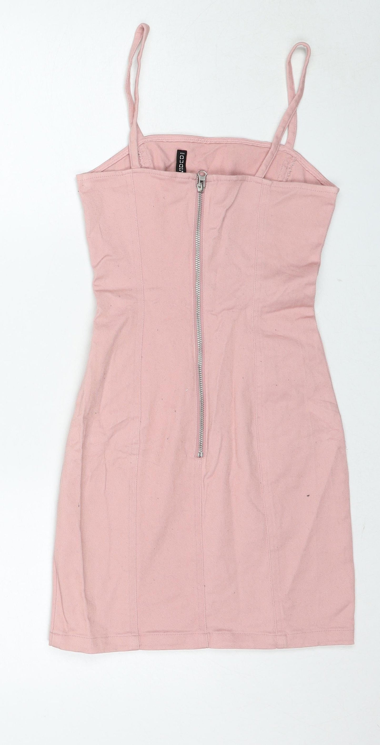 Divided by H&M Womens Pink Cotton Slip Dress Size 6 Square Neck Zip
