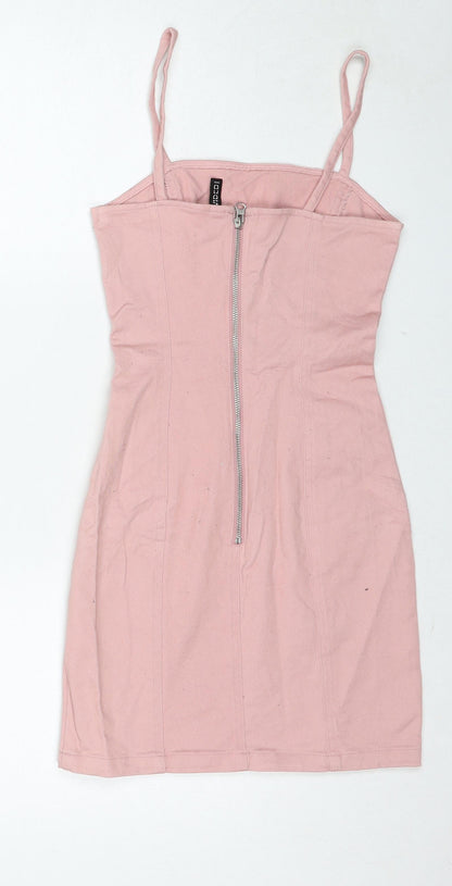 Divided by H&M Womens Pink Cotton Slip Dress Size 6 Square Neck Zip