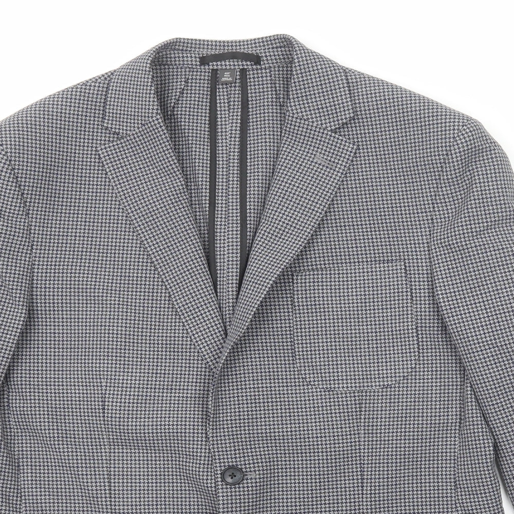 Marks and Spencer Mens Black Check Polyester Jacket Blazer Size 40 Regular