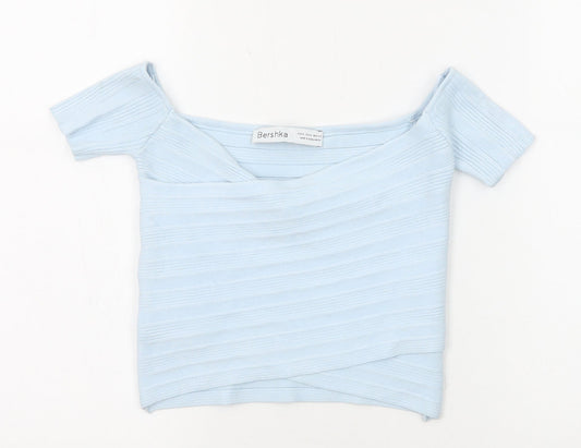 Womens UK Size M Bershka Blue Cropped T-Shirt