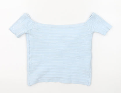 Womens UK Size M Bershka Blue Cropped T-Shirt