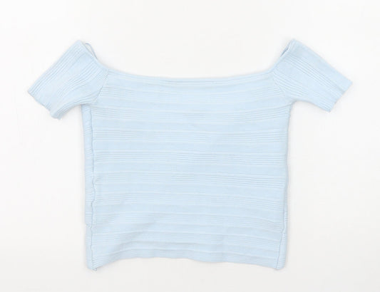 Womens UK Size M Bershka Blue Cropped T-Shirt