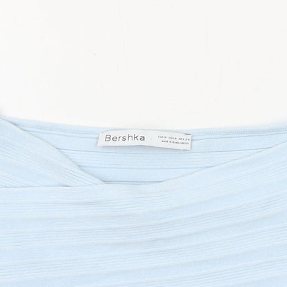 Womens UK Size M Bershka Blue Cropped T-Shirt