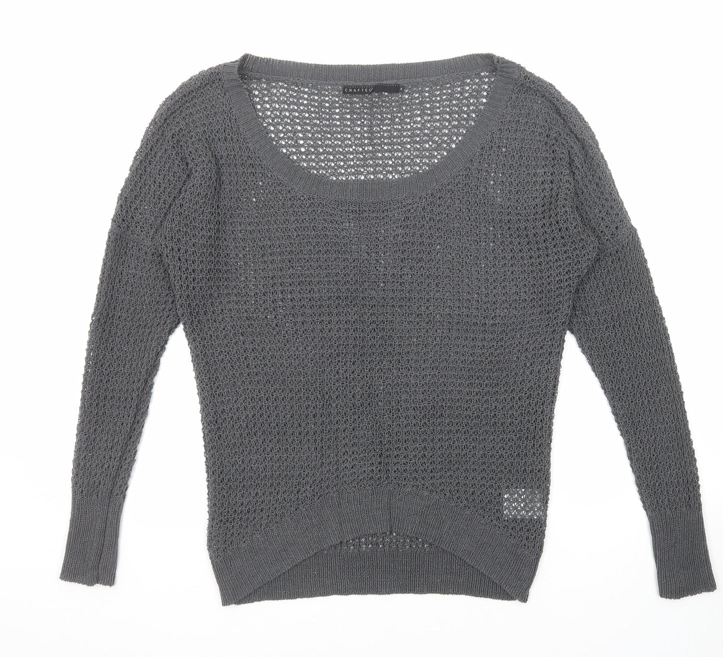 Crafted Womens Grey Scoop Neck Acrylic Pullover Jumper Size 8