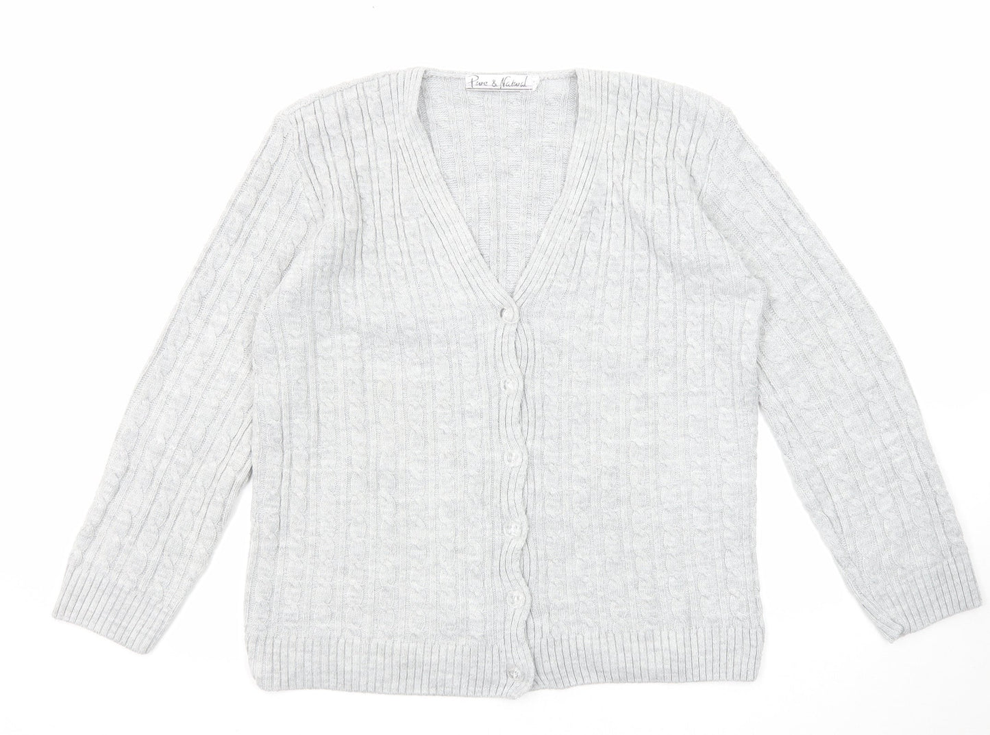 Womens UK Size M Pure & Natural Grey Cardigan Jumper