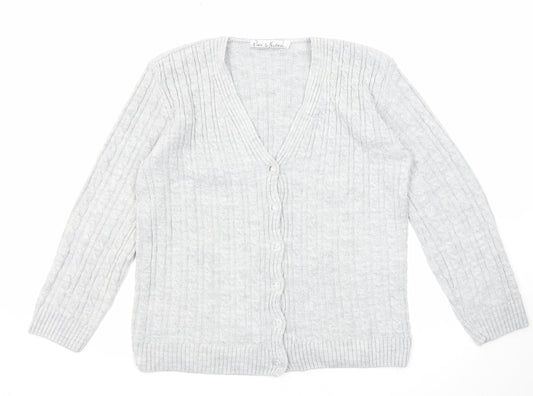 Womens UK Size M Pure & Natural Grey Cardigan Jumper