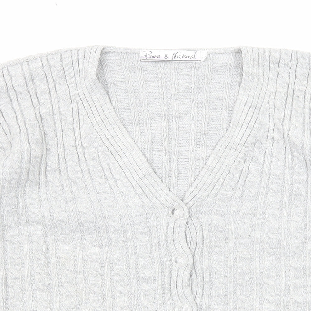 Womens UK Size M Pure & Natural Grey Cardigan Jumper