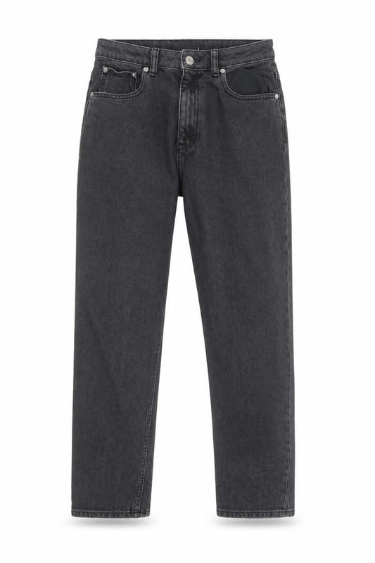 Front view of ASOS women’s black cotton straight jeans, size UK 28, in, 30-inch leg regular zip