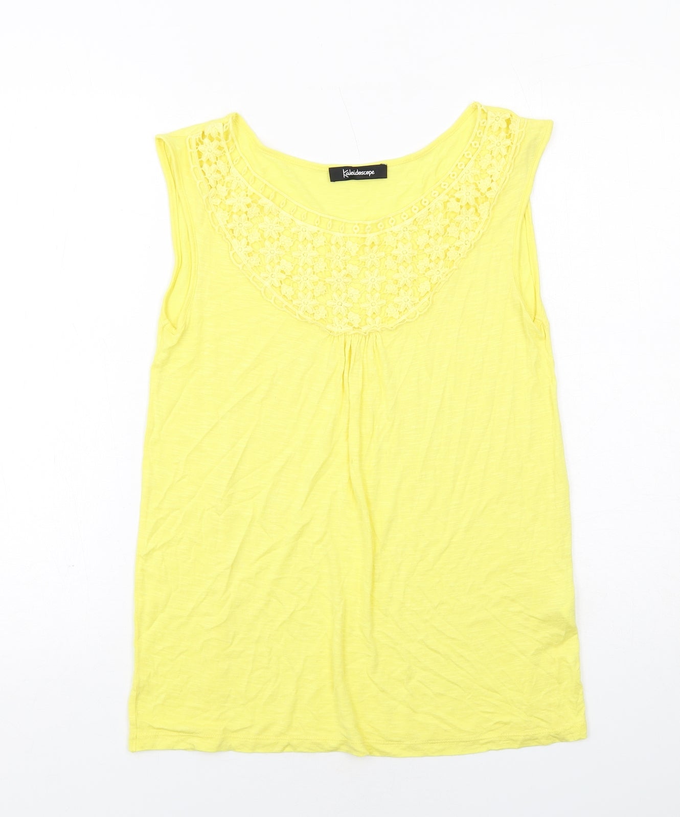 Womens UK Size 12 Kaleidoscope Yellow Basic T-Shirt