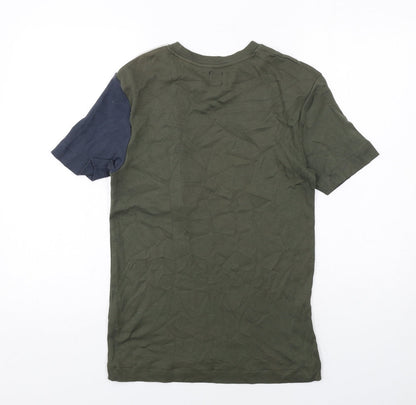 River Island Mens Green Colourblock Cotton T-Shirt Size XS Round Neck
