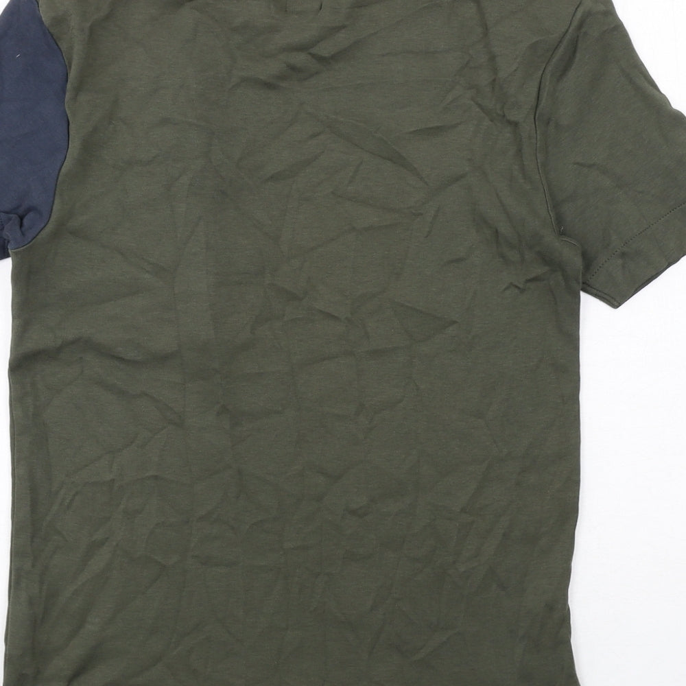 River Island Mens Green Colourblock Cotton T-Shirt Size XS Round Neck