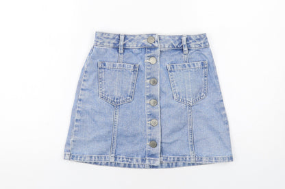 Miss Selfridge Womens Blue Cotton A-Line Skirt Size 6 Button