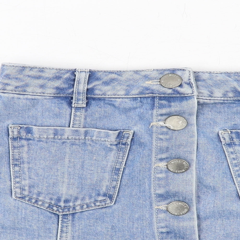 Miss Selfridge Womens Blue Cotton A-Line Skirt Size 6 Button