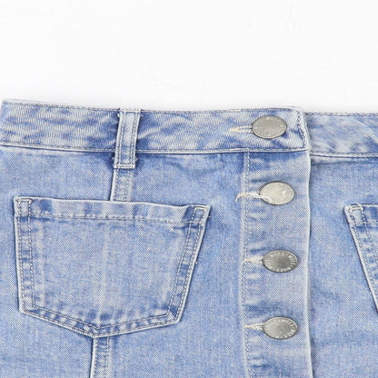 Miss Selfridge Womens Blue Cotton A-Line Skirt Size 6 Button