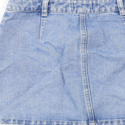 Miss Selfridge Womens Blue Cotton A-Line Skirt Size 6 Button