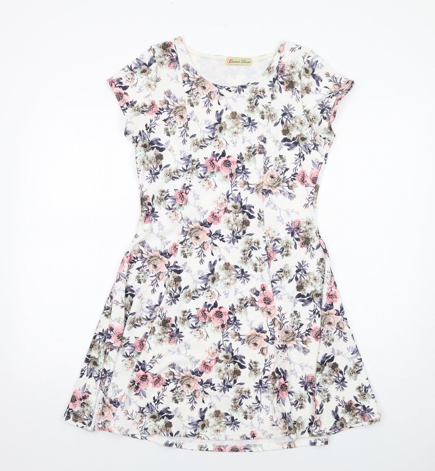 Cameo Rose Womens White Floral Polyester Fit & Flare Size 12 Round Neck Pullover