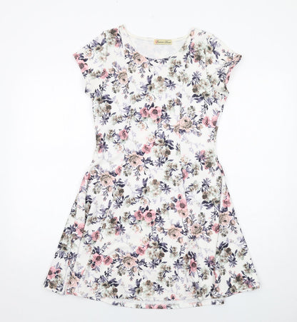 Cameo Rose Womens White Floral Polyester Fit & Flare Size 12 Round Neck Pullover