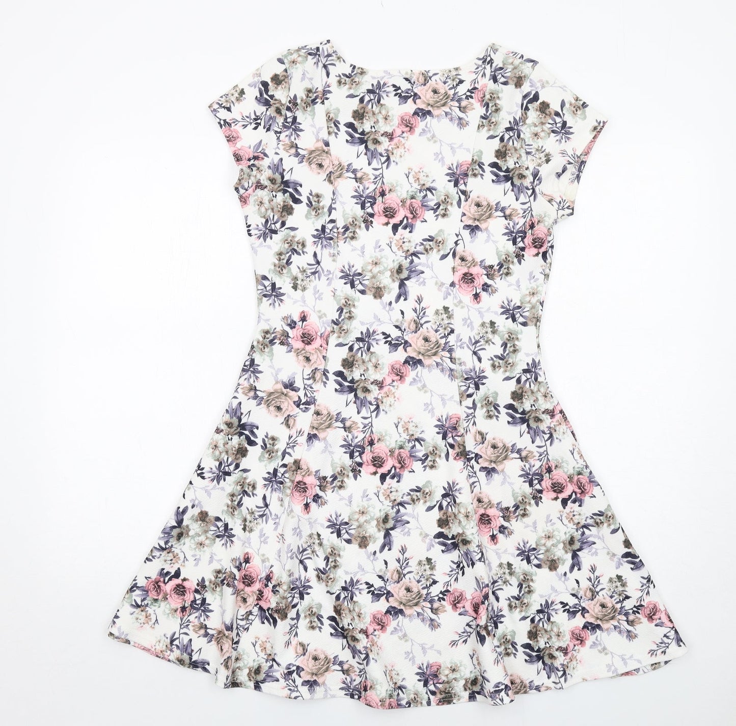 Cameo Rose Womens White Floral Polyester Fit & Flare Size 12 Round Neck Pullover
