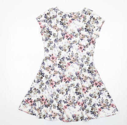 Cameo Rose Womens White Floral Polyester Fit & Flare Size 12 Round Neck Pullover