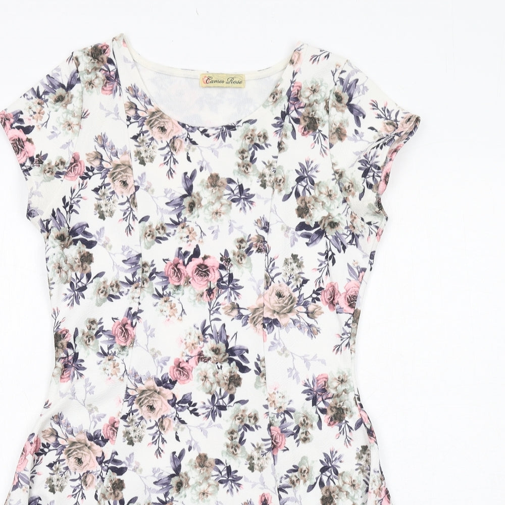 Cameo Rose Womens White Floral Polyester Fit & Flare Size 12 Round Neck Pullover