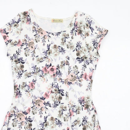 Cameo Rose Womens White Floral Polyester Fit & Flare Size 12 Round Neck Pullover