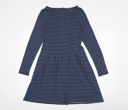 Springfield Womens Blue Striped Viscose A-Line Size S Round Neck Zip