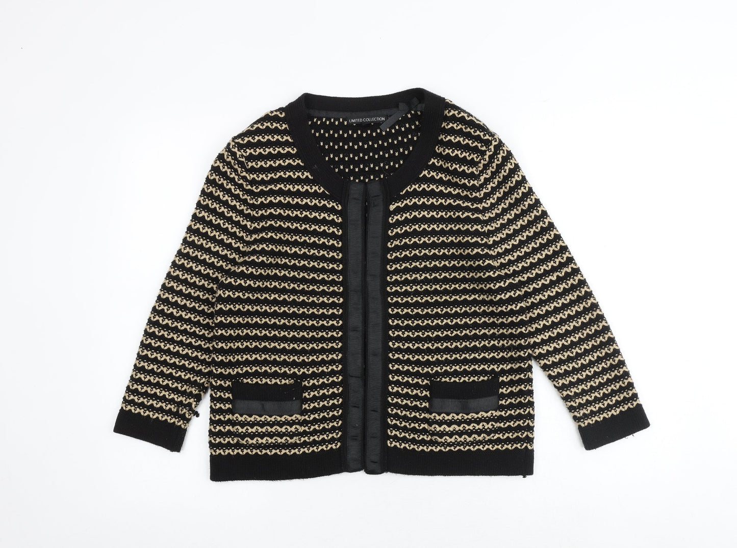 Limited Collection Womens Black Round Neck Geometric Polyester Full Zip Jumper Size 14