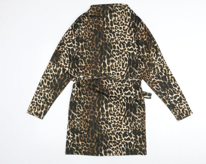 PRETTYLITTLETHING Womens Multicoloured Animal Print Polyester Fit & Flare Size 6 Mock Neck Tie - Leopard Print