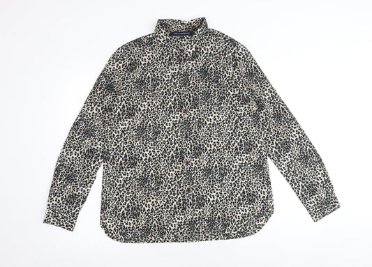 French Connection Womens Multicoloured Animal Print Polyester Basic Button-Up Size 8 Collared - Leopard Print