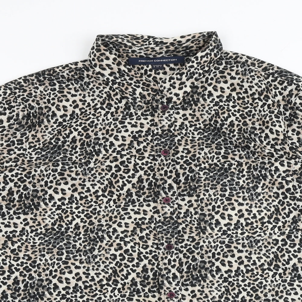 French Connection Womens Multicoloured Animal Print Polyester Basic Button-Up Size 8 Collared - Leopard Print