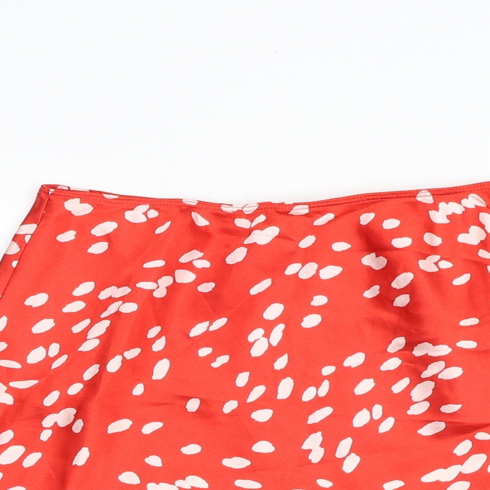 New Look Womens Red Geometric Polyester A-Line Skirt Size 6