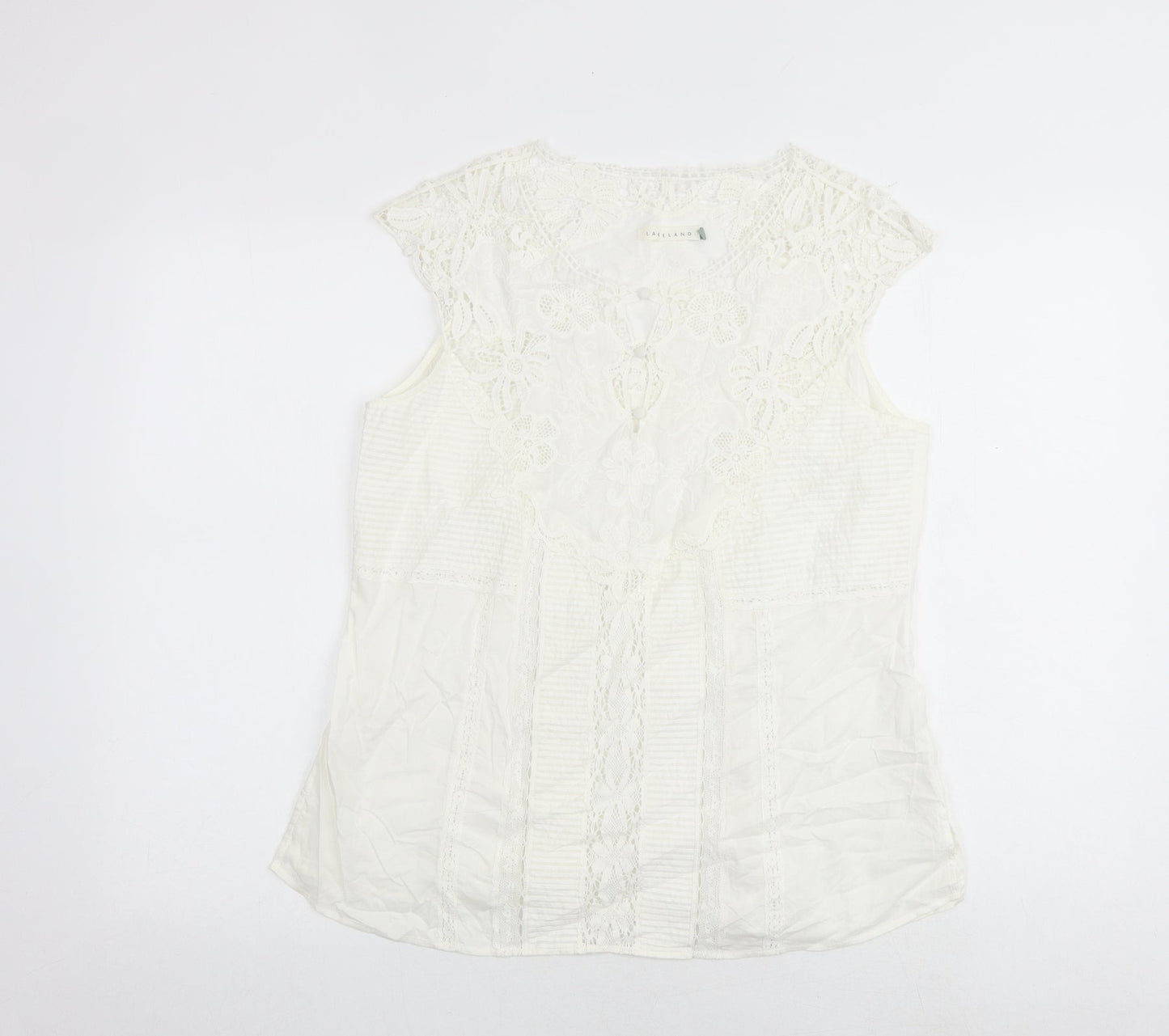 Lakeland Womens White Polyester Basic Blouse Size 14 Round Neck