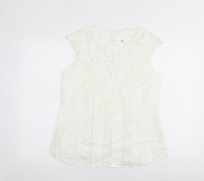 Lakeland Womens White Polyester Basic Blouse Size 14 Round Neck