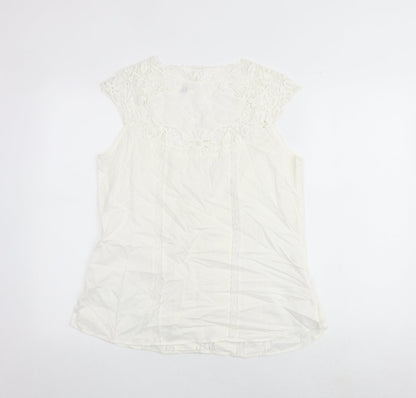 Lakeland Womens White Polyester Basic Blouse Size 14 Round Neck