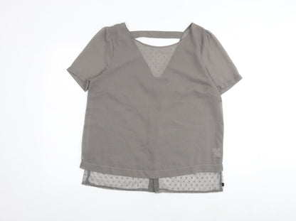 Miss Baron Womens Grey Polyester Basic Blouse Size L V-Neck