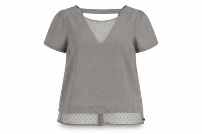 Miss Baron Womens Grey Polyester Basic Blouse Size L V-Neck