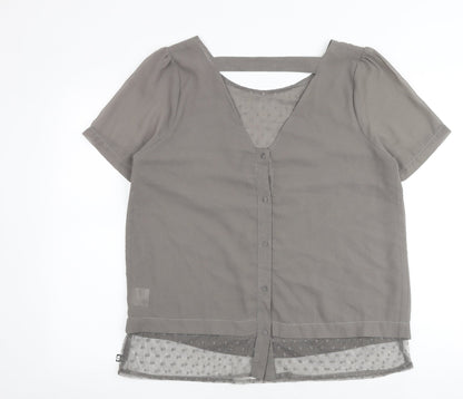 Miss Baron Womens Grey Polyester Basic Blouse Size L V-Neck