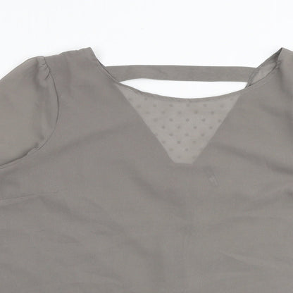 Miss Baron Womens Grey Polyester Basic Blouse Size L V-Neck