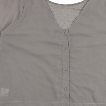 Miss Baron Womens Grey Polyester Basic Blouse Size L V-Neck