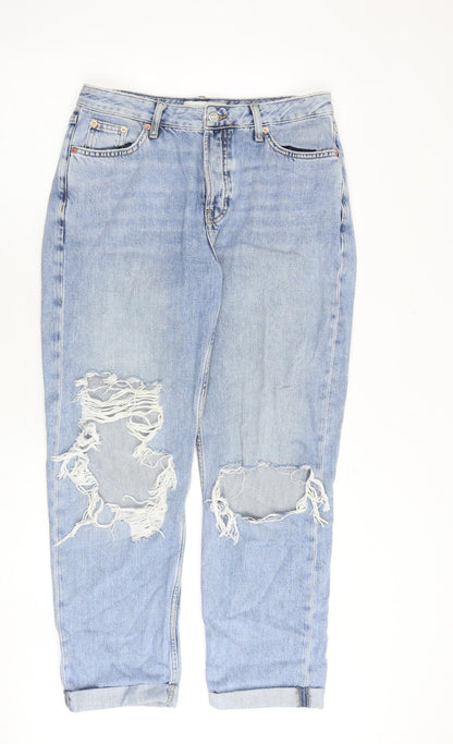 Topshop Womens Blue Cotton Mom Jeans Size 26 in Regular Zip - Open Knee