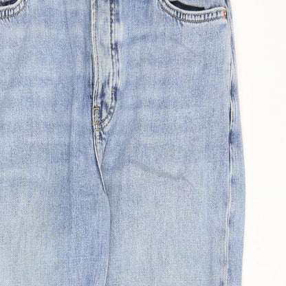 Topshop Womens Blue Cotton Mom Jeans Size 26 in Regular Zip - Open Knee