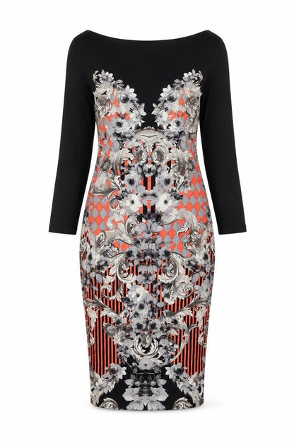 ASOS Womens Multicoloured Geometric Viscose Bodycon Size 10 Round Neck Pullover - Open Back