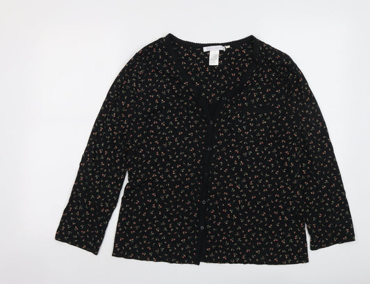 Womens UK Size S Carole Hochman Black Basic Button-Up