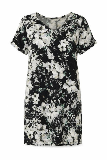 Warehouse Womens Black Floral Polyester A-Line Size 6 V-Neck Pullover