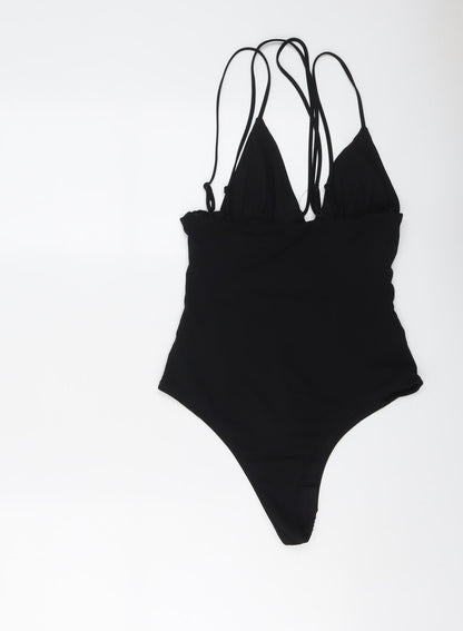 Zara Womens Black Polyester Bodysuit One-Piece Size S Snap