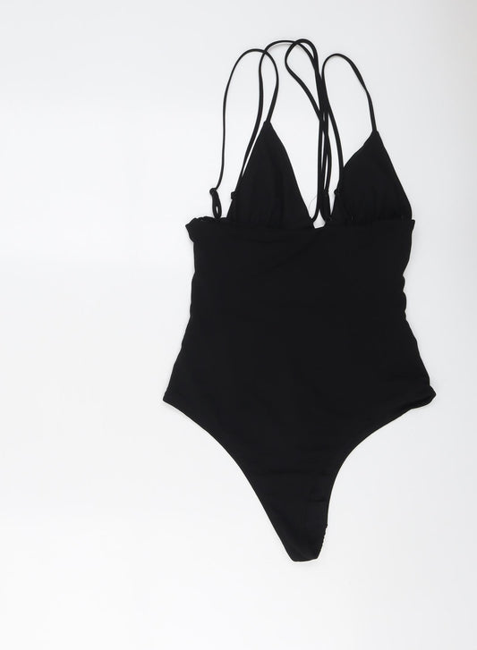 Zara Womens Black Polyester Bodysuit One-Piece Size S Snap