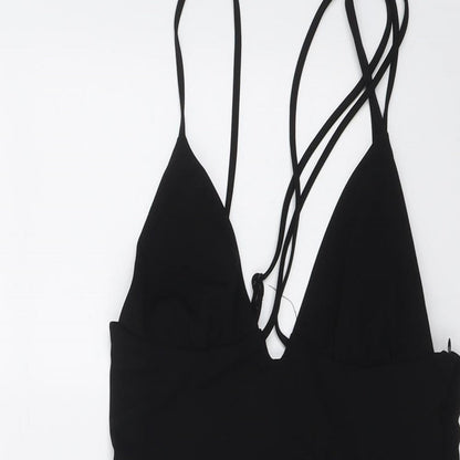 Zara Womens Black Polyester Bodysuit One-Piece Size S Snap