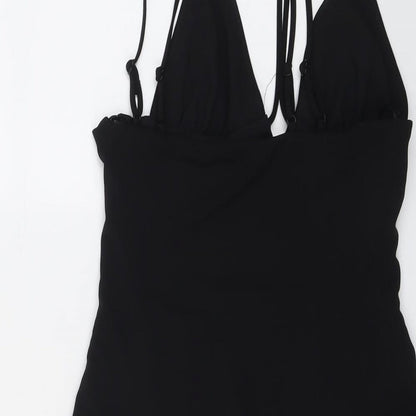 Zara Womens Black Polyester Bodysuit One-Piece Size S Snap