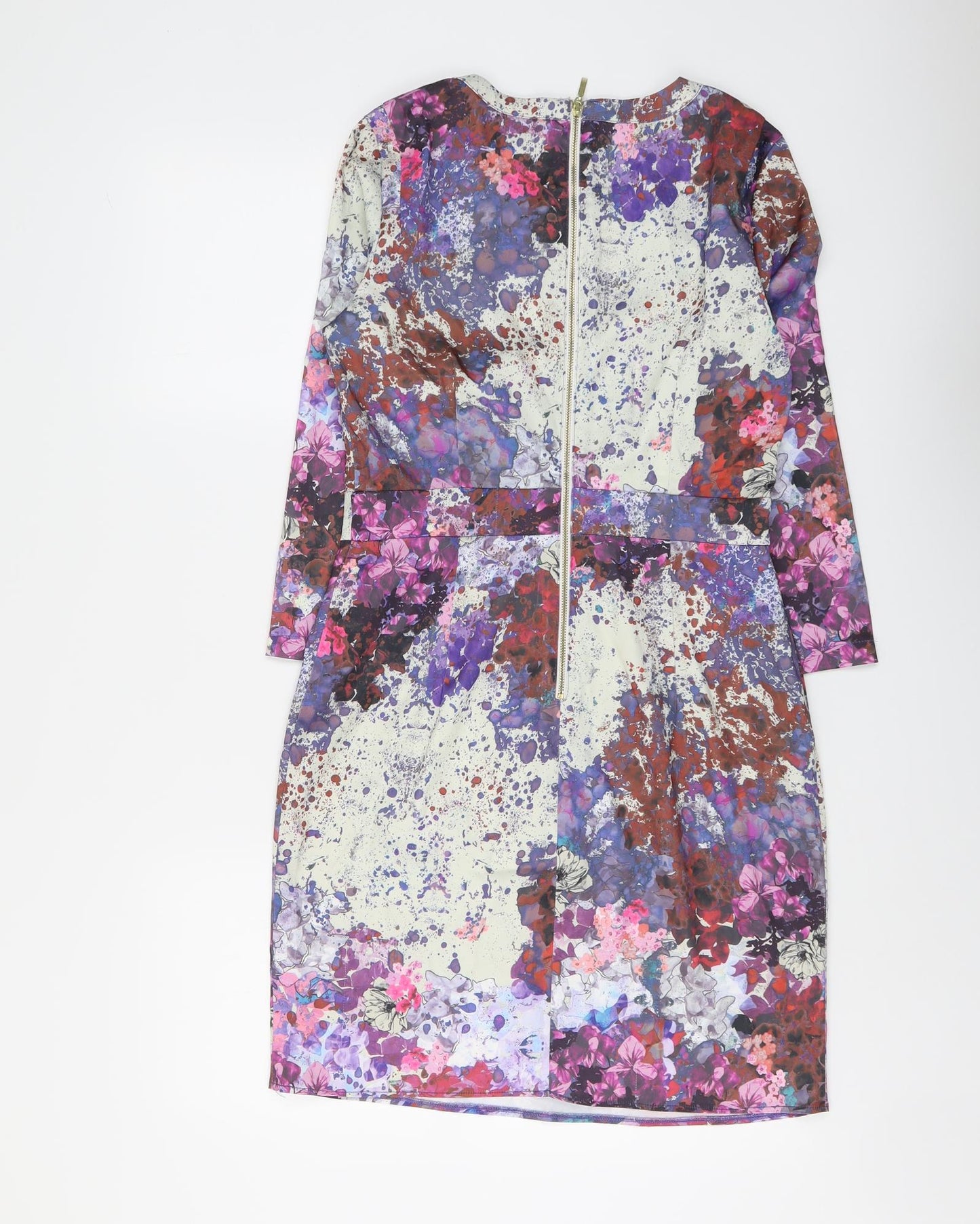 H&M Womens Multicoloured Geometric Polyester A-Line Size 10 Round Neck Zip