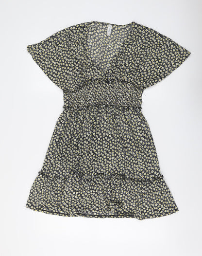 Only Womens Black Floral Polyester Fit & Flare Size S V-Neck Pullover